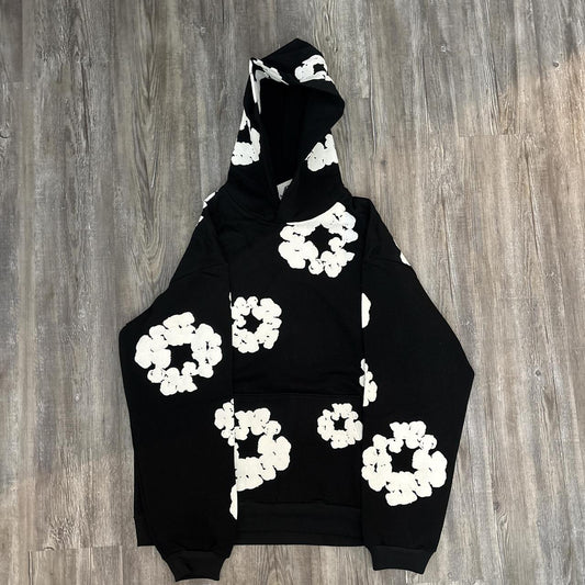 Black Denim Tear Cotton Wreath Hoodie