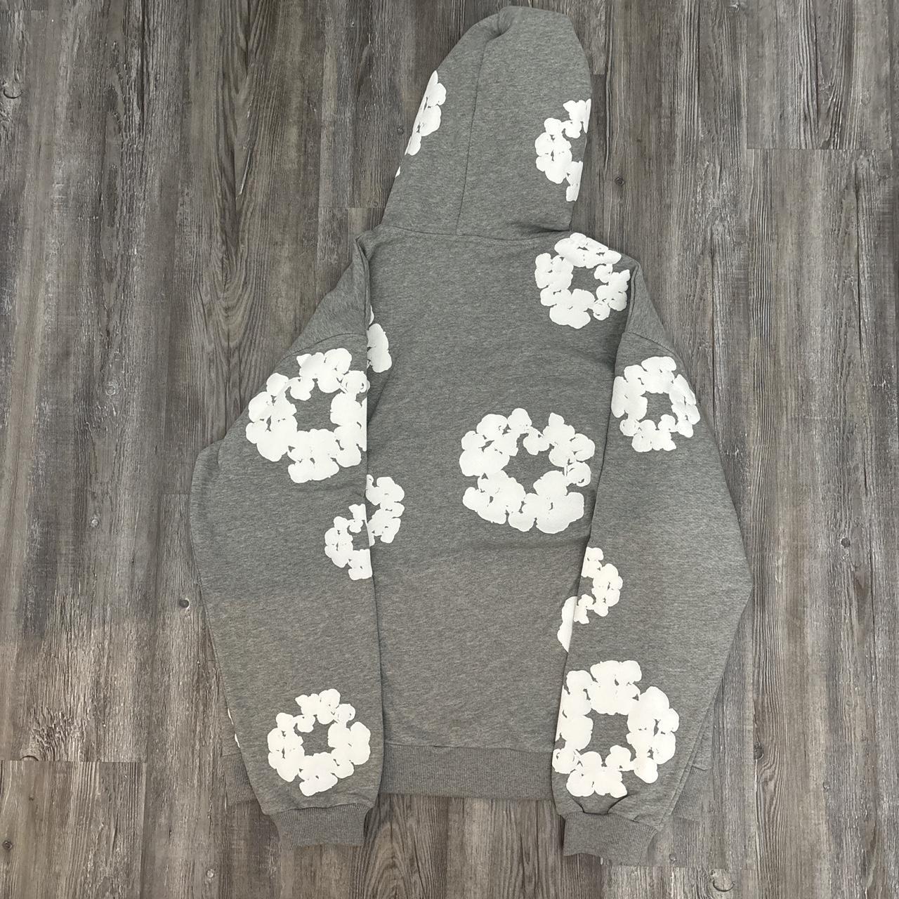 Grey Denim Tear Cotton Wreath Hoodie
