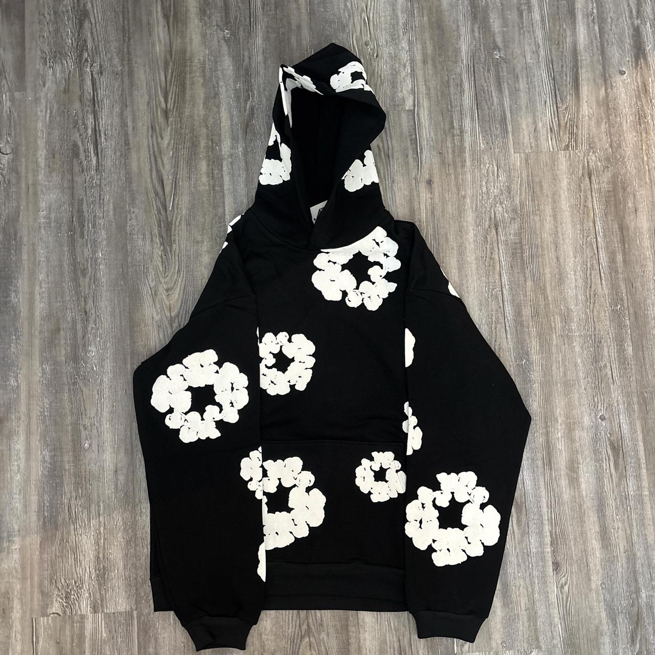 Black Denim Tear Cotton Wreath Hoodie