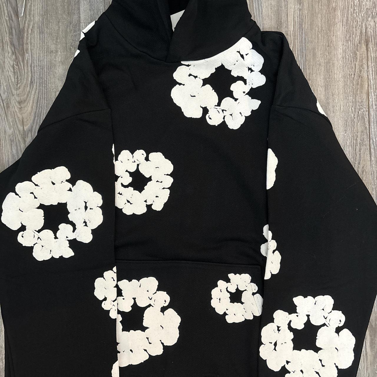 Black Denim Tear Cotton Wreath Hoodie