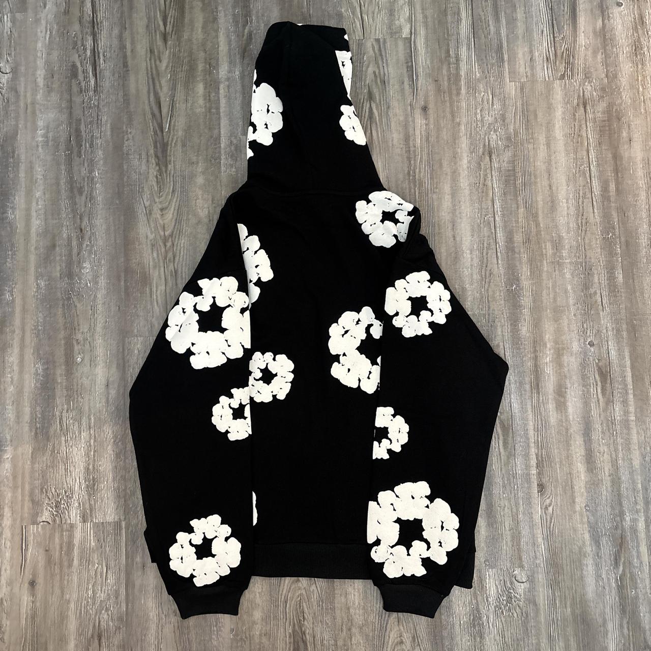 Black Denim Tear Cotton Wreath Hoodie
